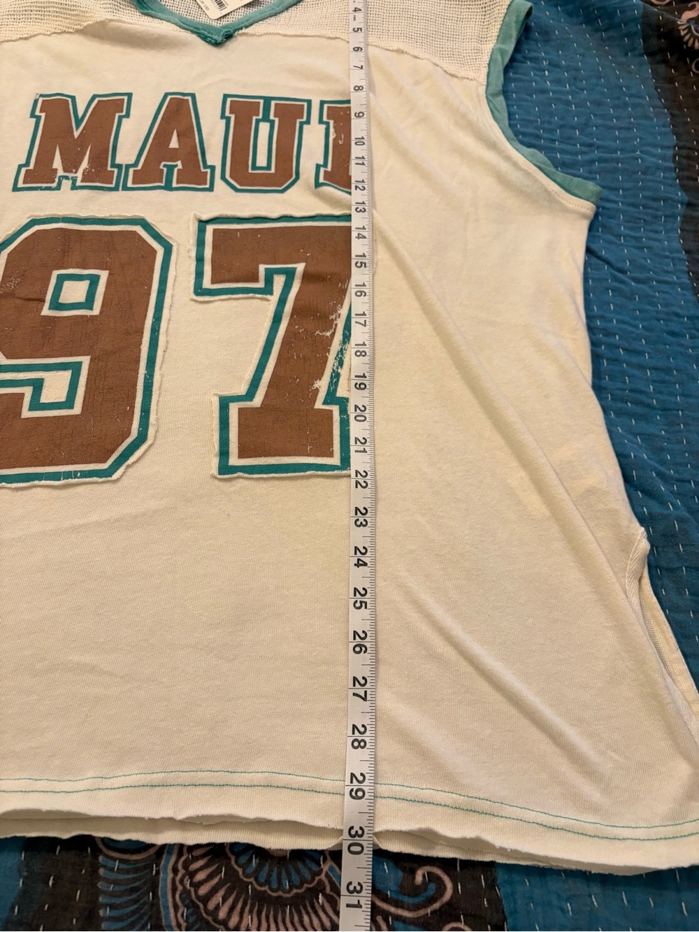 MAUI 97 Sleeveless Mesh Jersey - Cream with Teal Trim - Picture 9 of 10